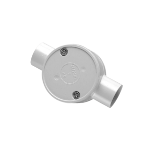 CONDUCT JUNCTION BOX 2 WAY ROUND SHALLOW 25MM PVC GREY