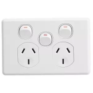 SWITCH DOUBLE POWER POINT WITH EXTRA SWITCH 250V 10A AC HORIZONTAL WHITE